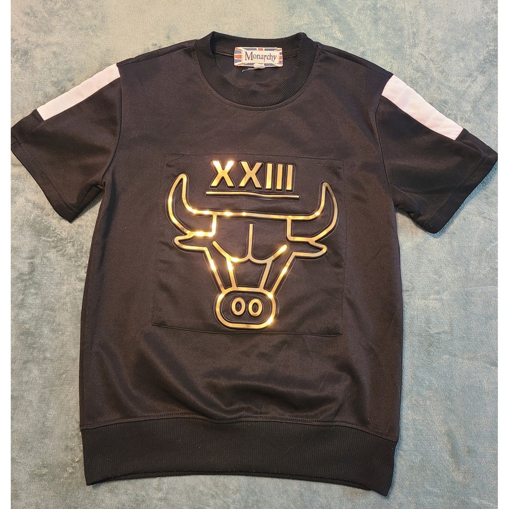 Monarchy Black Gold Metallic Bull XXIII Short Sleeve Sweatshirt Women Small